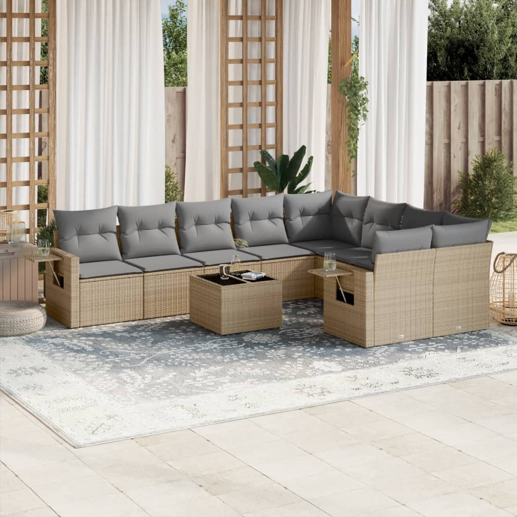 10-dijelni set vrtnih sofa s jastucima bež od poliratana