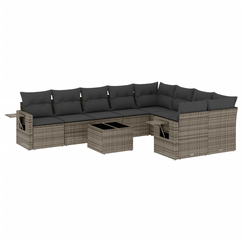 10-dijelni set vrtnih sofa od poliratana s jastucima sivi