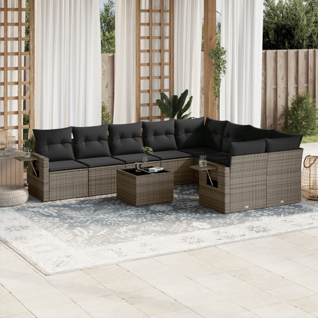 10-dijelni set vrtnih sofa od poliratana s jastucima sivi