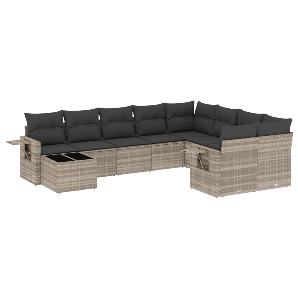 10-dijelni set vrtnih sofa poliratan s jastucima svijetlosivi