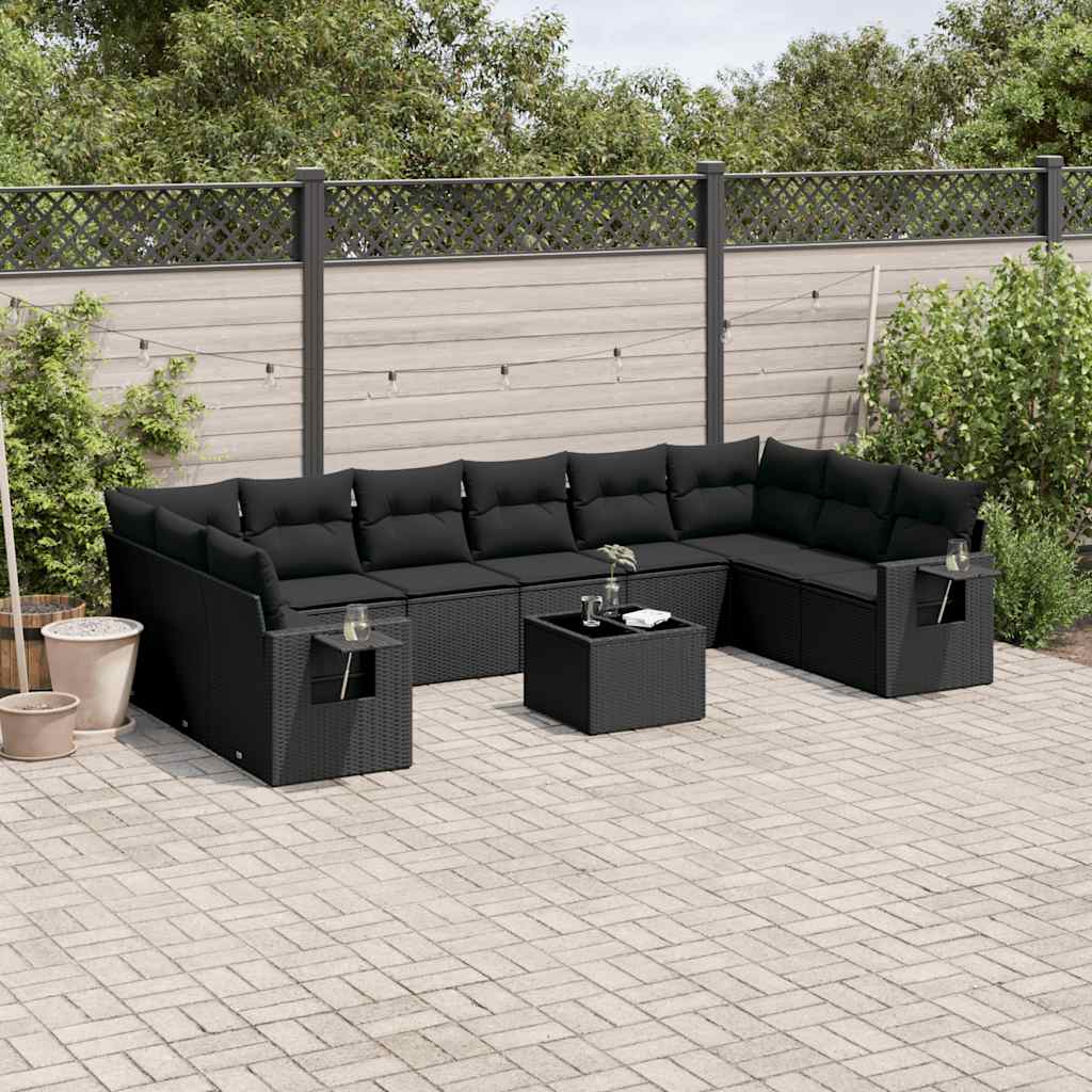 11-dijelni set vrtnih sofa od poliratana s jastucima crni
