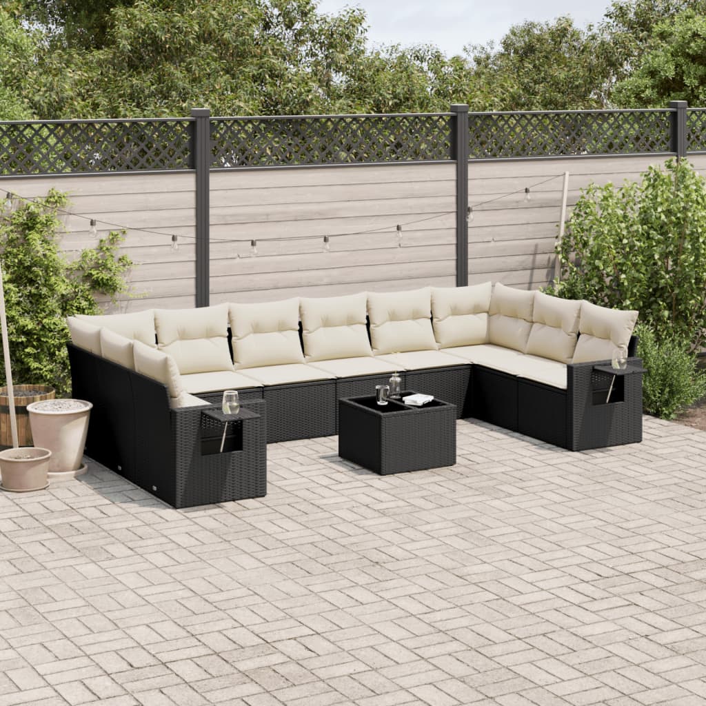 11-dijelni set vrtnih sofa od poliratana s jastucima crni