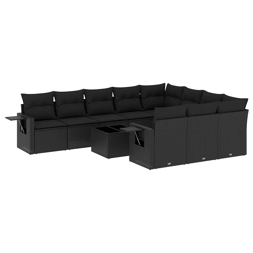 11-dijelni set vrtnih sofa od poliratana s jastucima crni