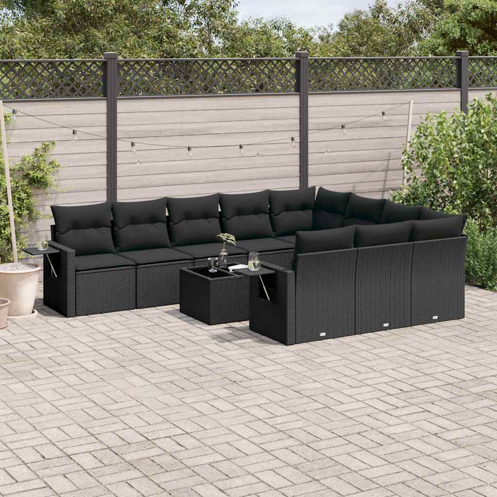 11-dijelni set vrtnih sofa od poliratana s jastucima crni