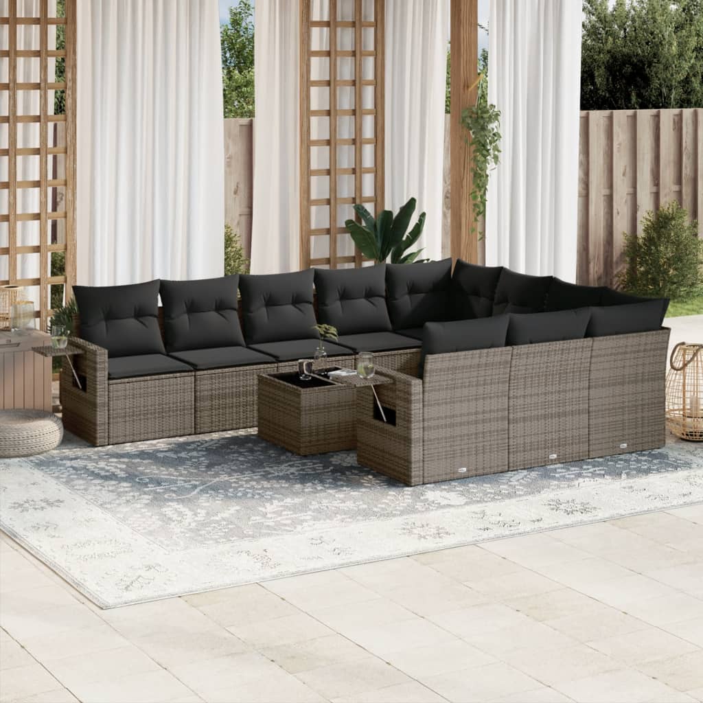 11-dijelni set vrtnih sofa od poliratana s jastucima sivi