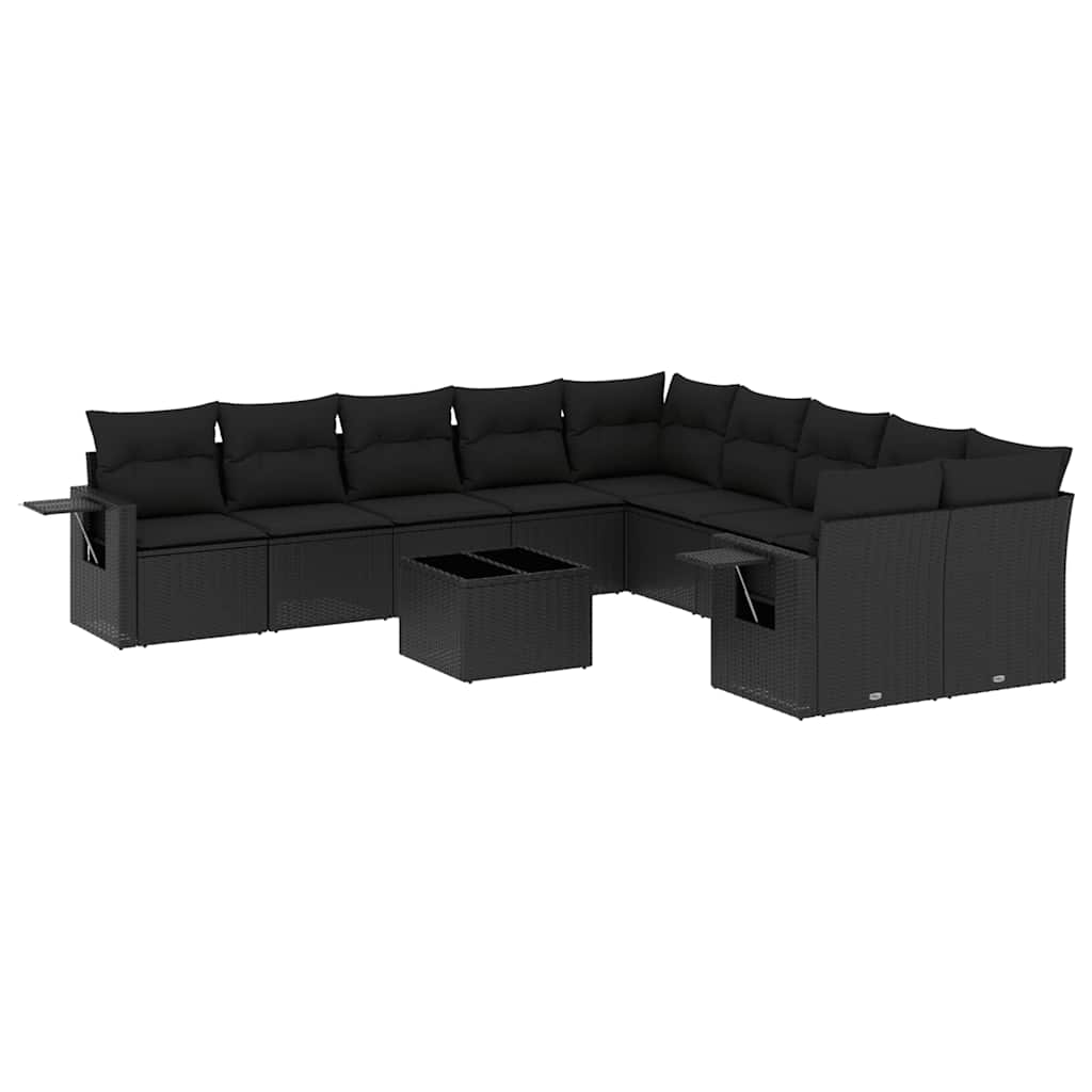 11-dijelni set vrtnih sofa od poliratana s jastucima crni