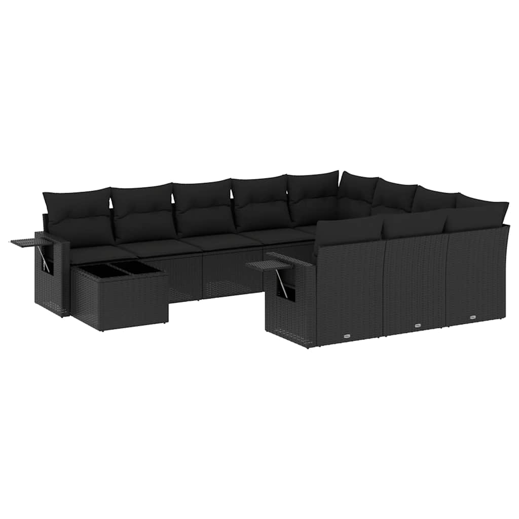 11-dijelni set vrtnih sofa od poliratana s jastucima crni