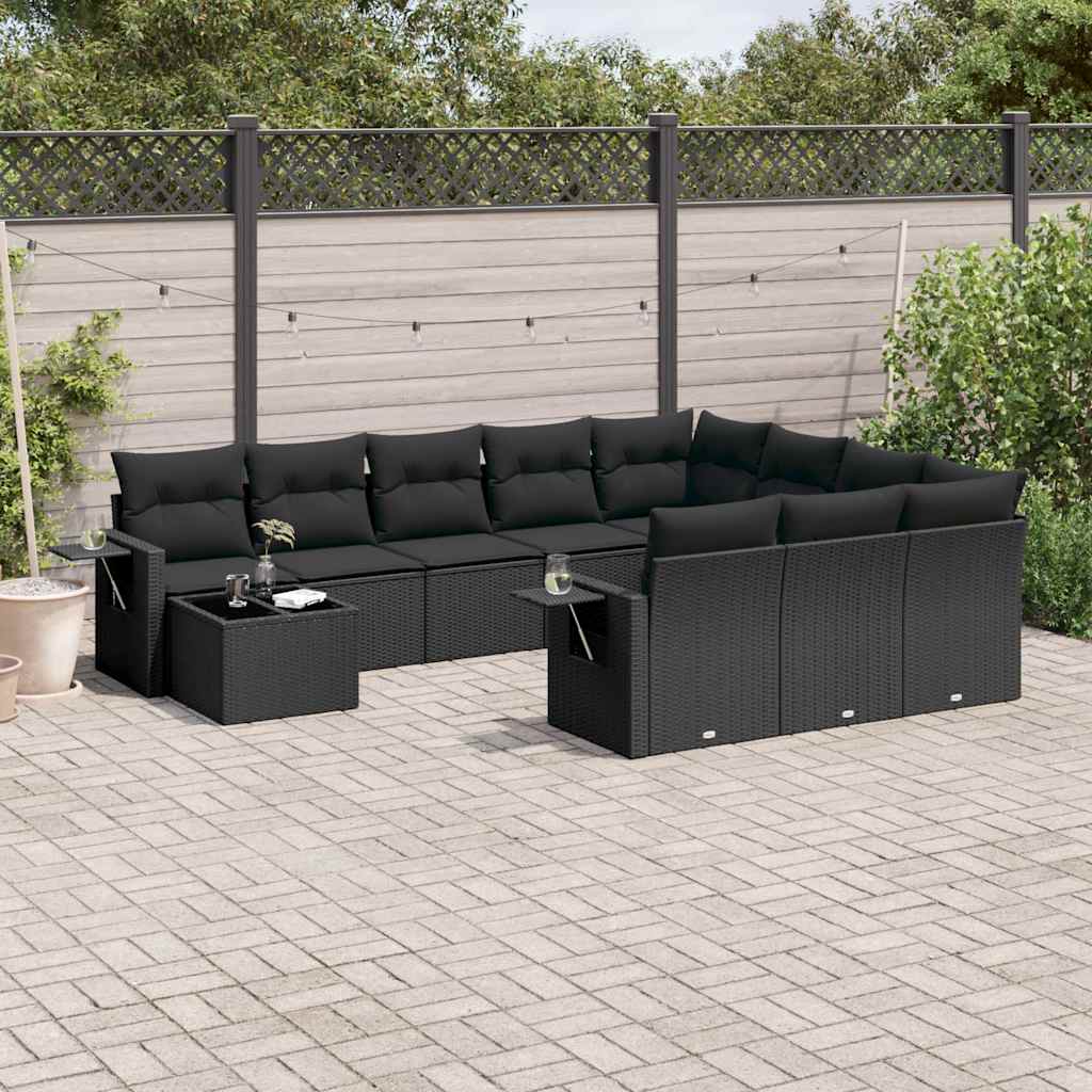 11-dijelni set vrtnih sofa od poliratana s jastucima crni