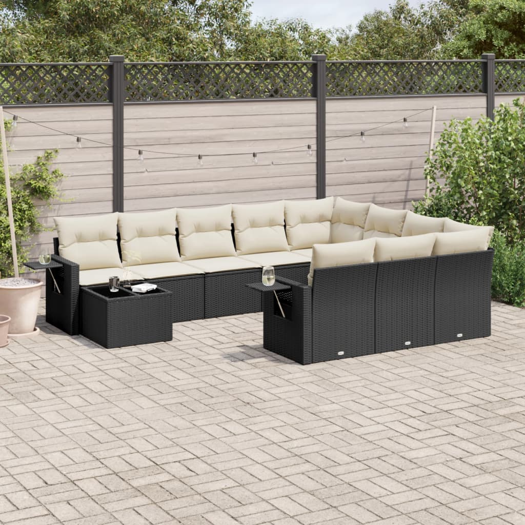 11-dijelni set vrtnih sofa od poliratana s jastucima crni