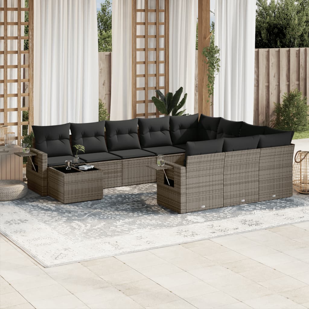 11-dijelni set vrtnih sofa od poliratana s jastucima sivi