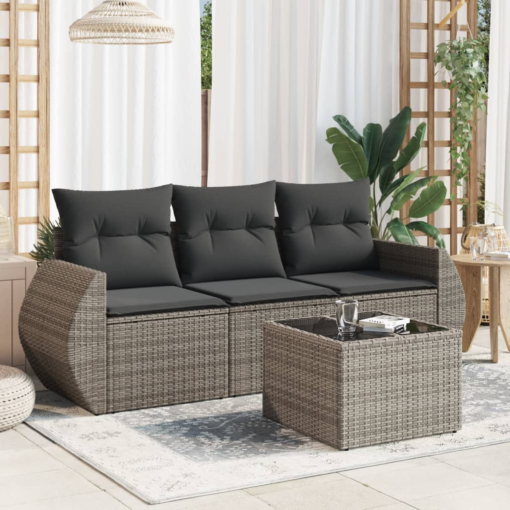 4-dijelni set vrtnih sofa od poliratana s jastucima sivi