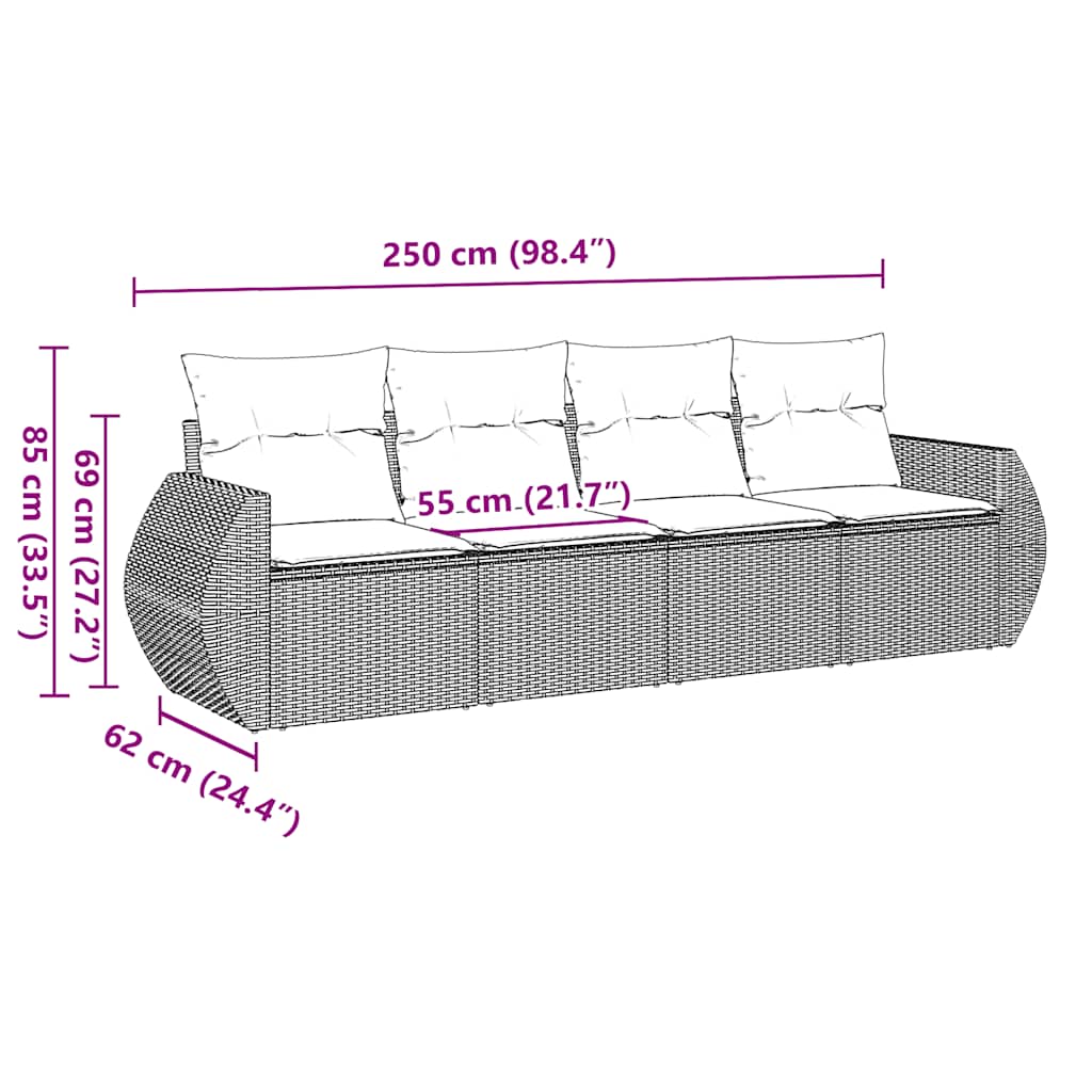 4-dijelni set vrtnih sofa od poliratana s jastucima crni