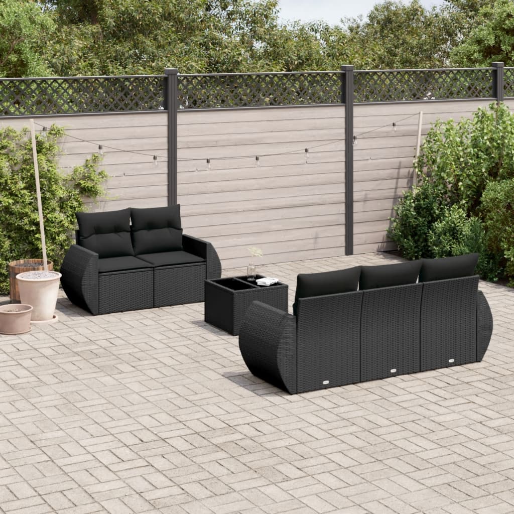 6-dijelni set vrtnih sofa s jastucima crni od poliratana