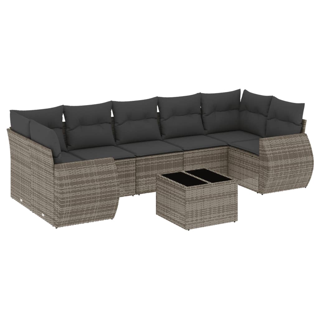 8-dijelni set vrtnih sofa od poliratana s jastucima sivi