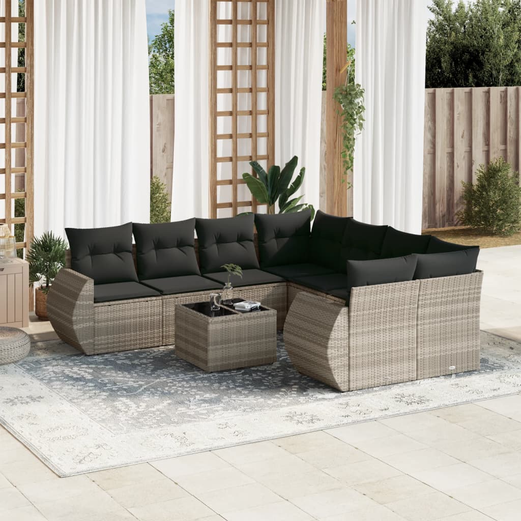 9-dijelni set vrtnih sofa od poliratana s jastucima svjetlosivi