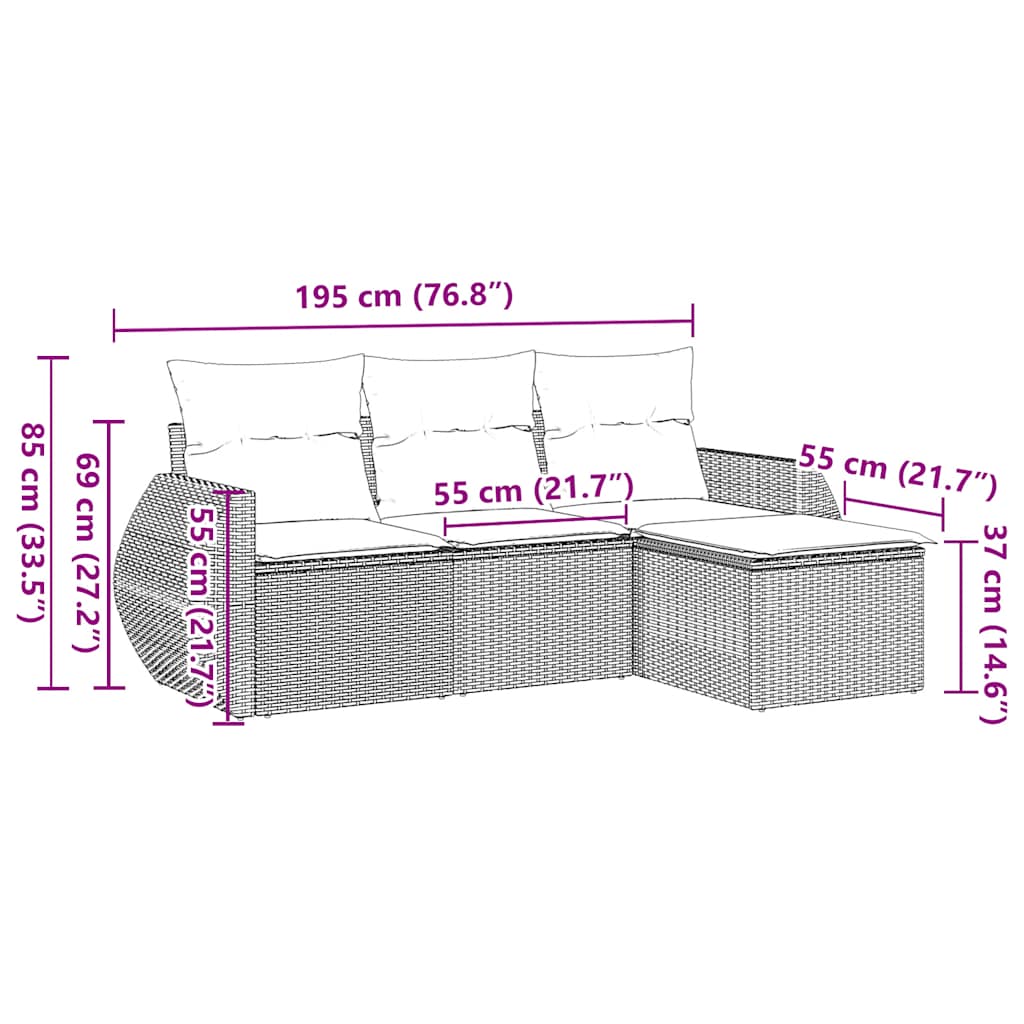 4-dijelni set vrtnih sofa od poliratana s jastucima crni