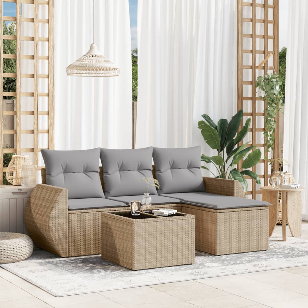 5-dijelni vrtni set sofa s jastucima bež od poliratana