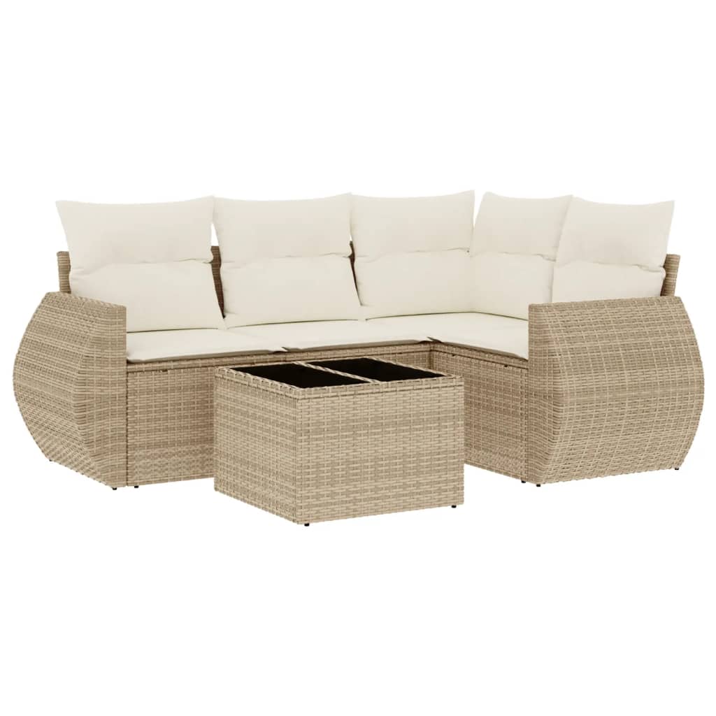 5-dijelni vrtni set sofa s jastucima bež od poliratana