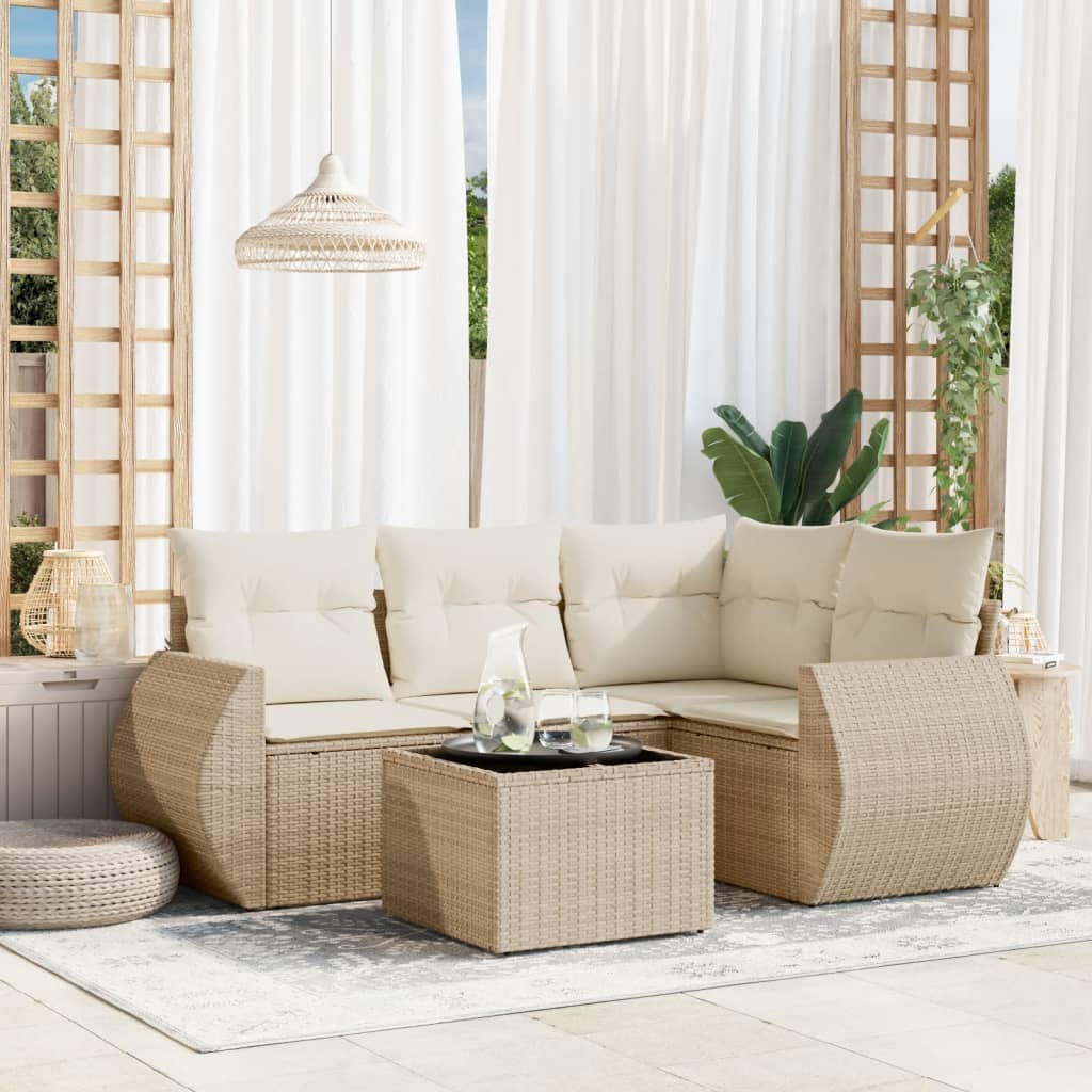 5-dijelni vrtni set sofa s jastucima bež od poliratana