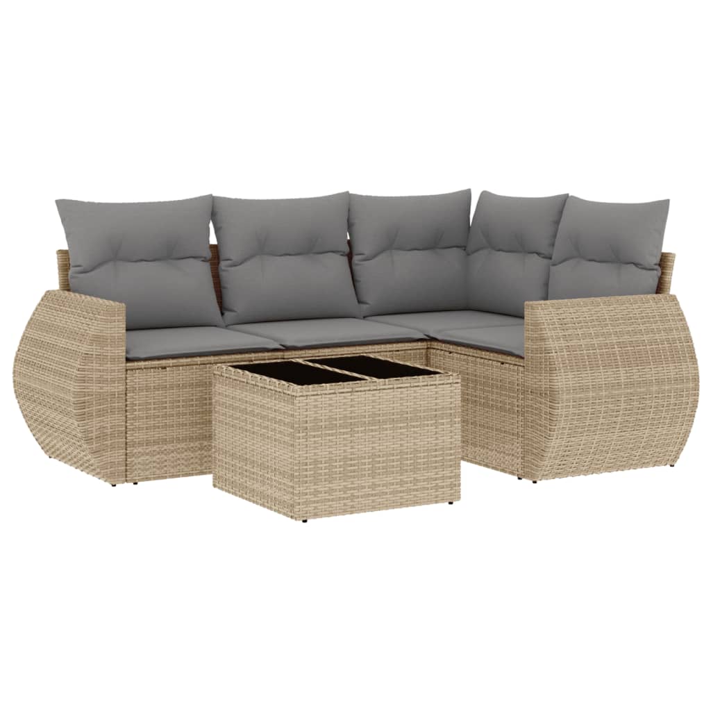 5-dijelni vrtni set sofa s jastucima bež od poliratana