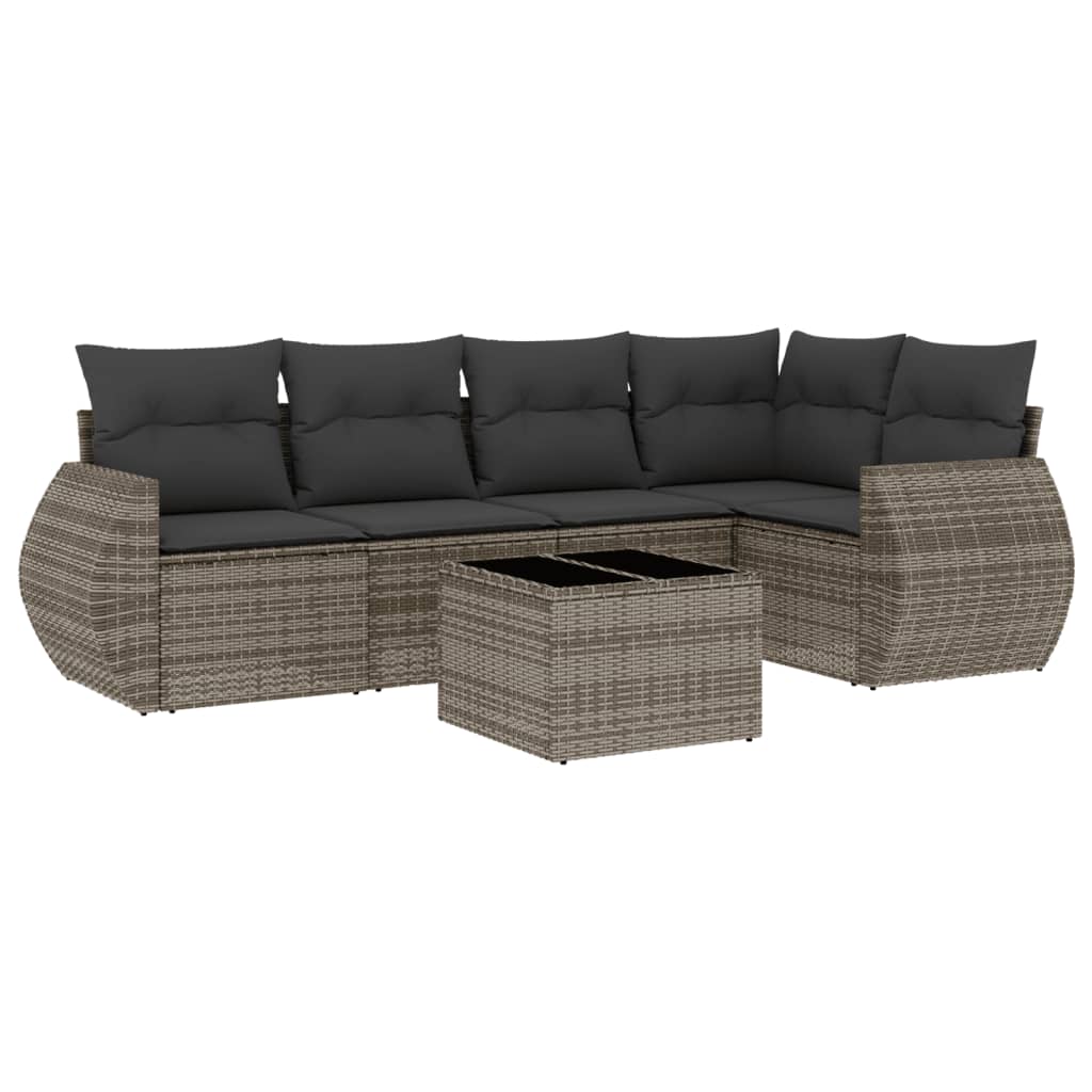 6-dijelni set vrtnih sofa od poliratana s jastucima sivi