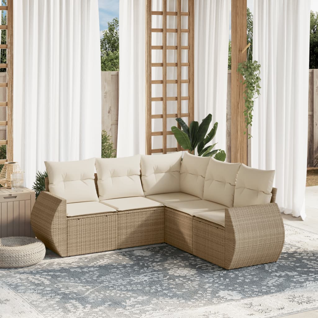 5-dijelni vrtni set sofa s jastucima bež od poliratana