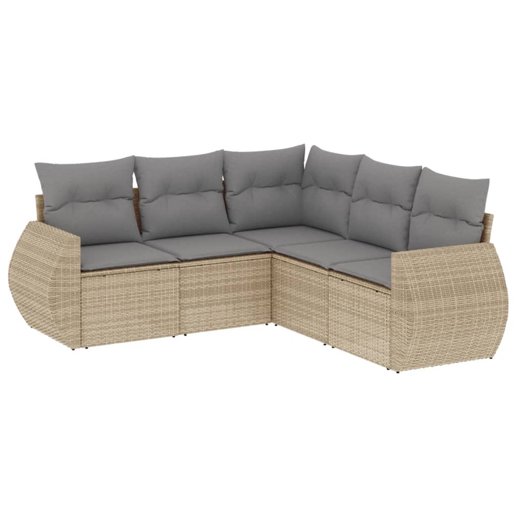 5-dijelni vrtni set sofa s jastucima bež od poliratana