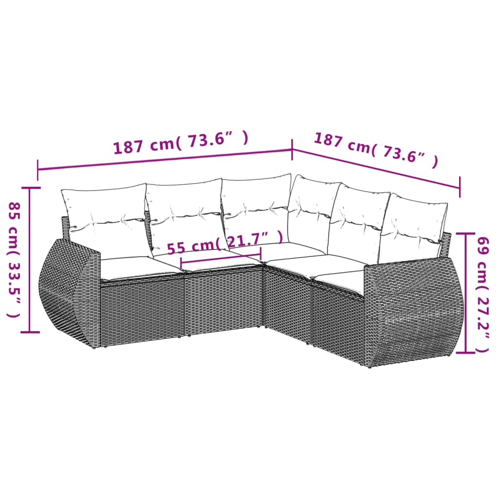 5-dijelni vrtni set sofa s jastucima bež od poliratana