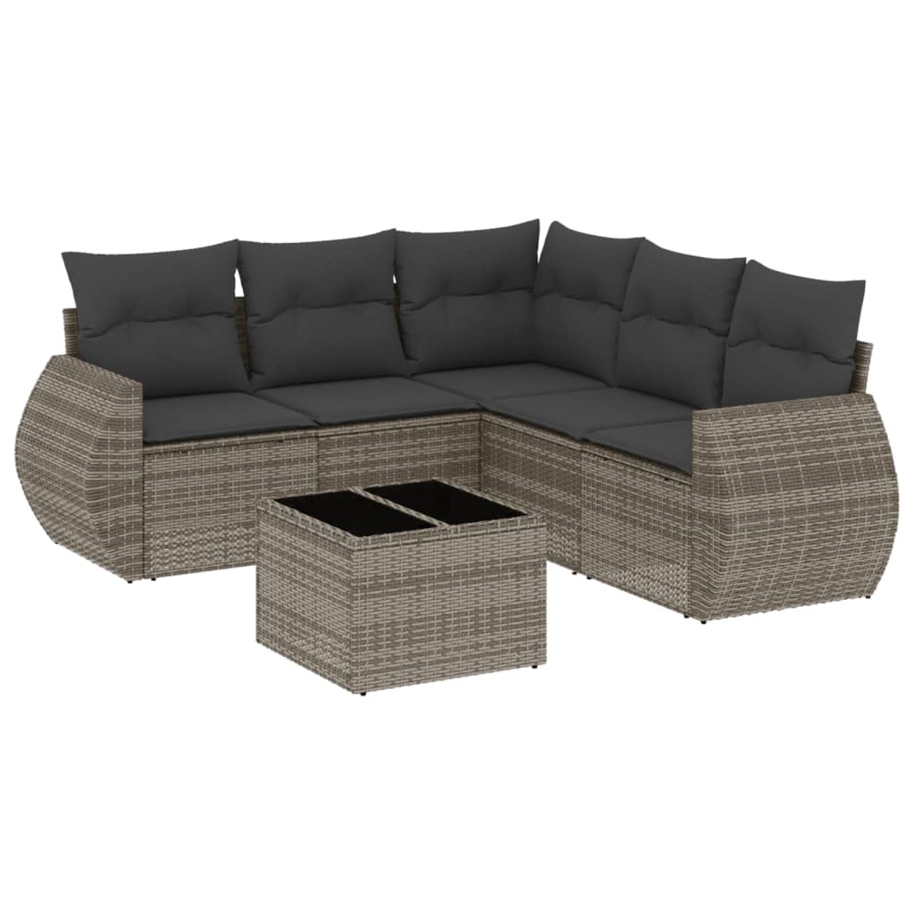 6-dijelni set vrtnih sofa od poliratana s jastucima sivi