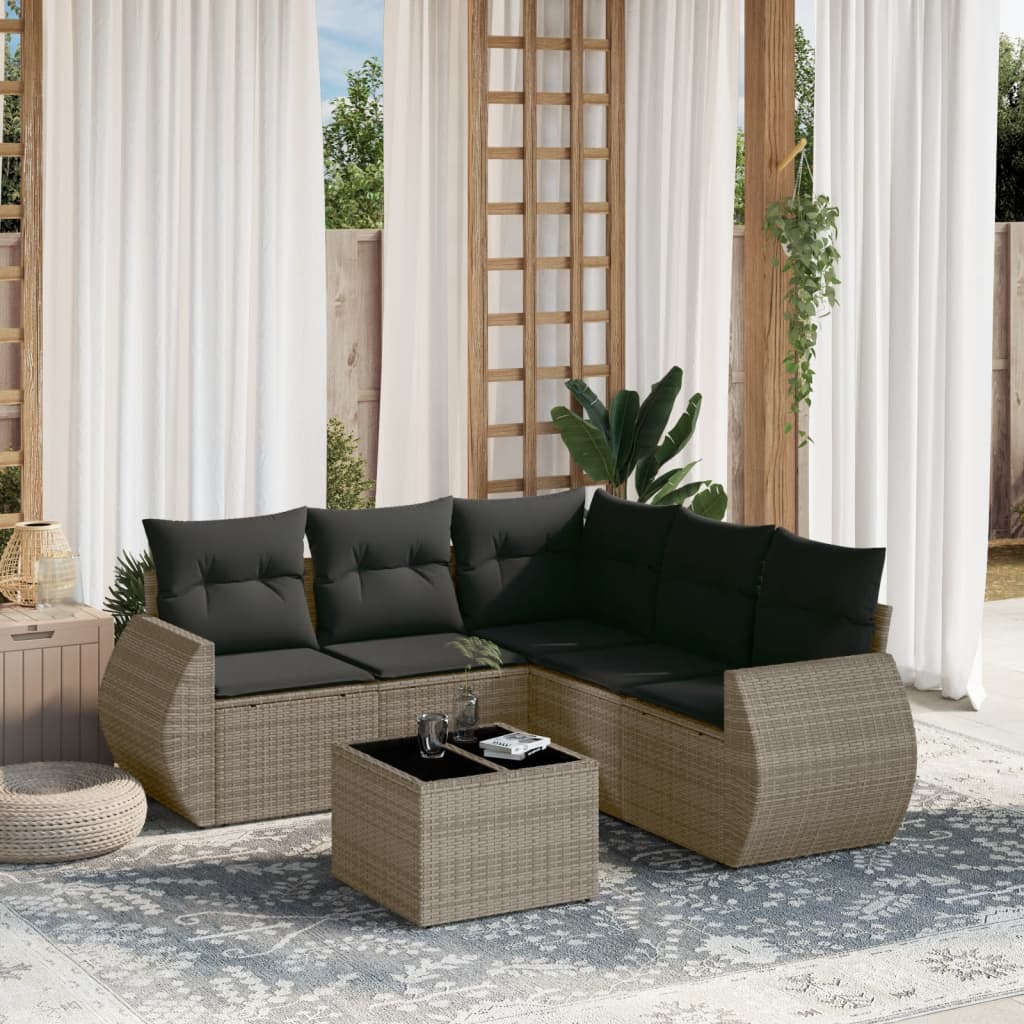 6-dijelni set vrtnih sofa od poliratana s jastucima sivi