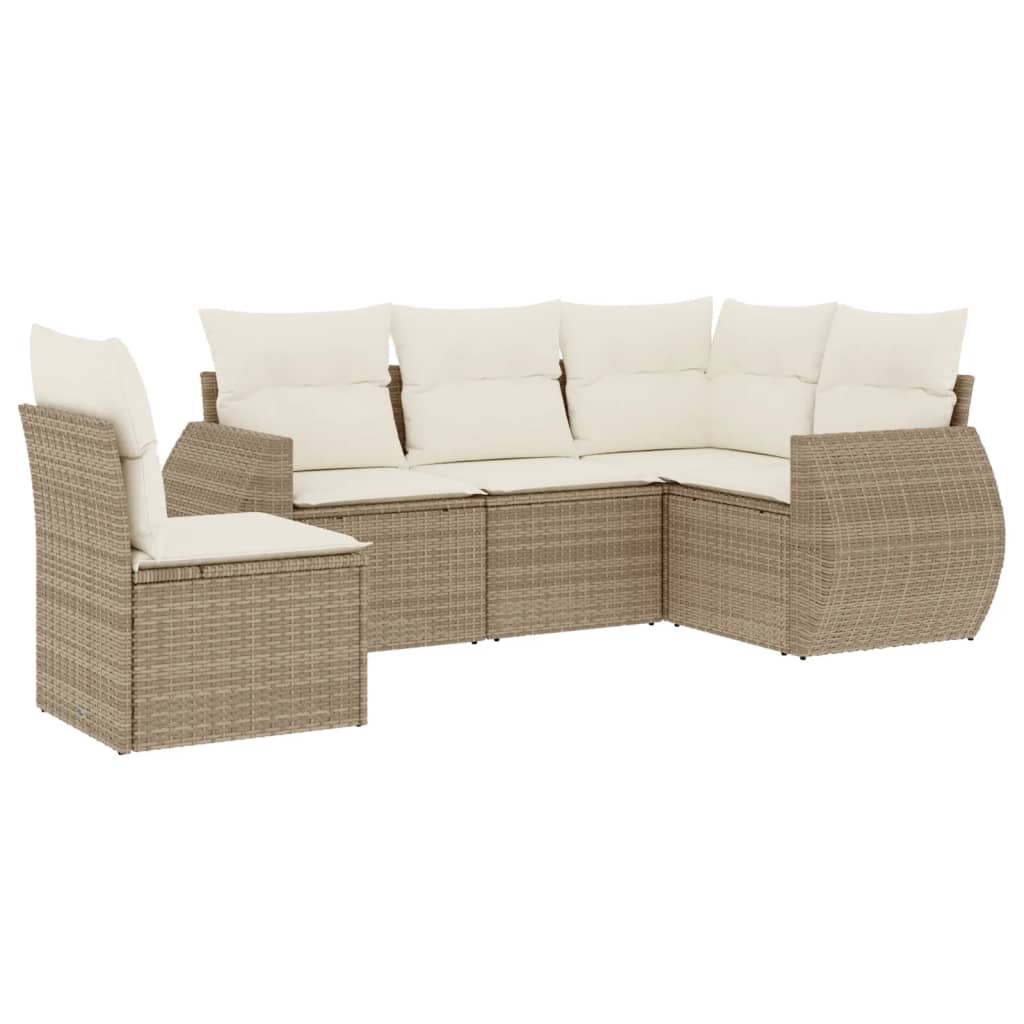 5-dijelni vrtni set sofa s jastucima bež od poliratana