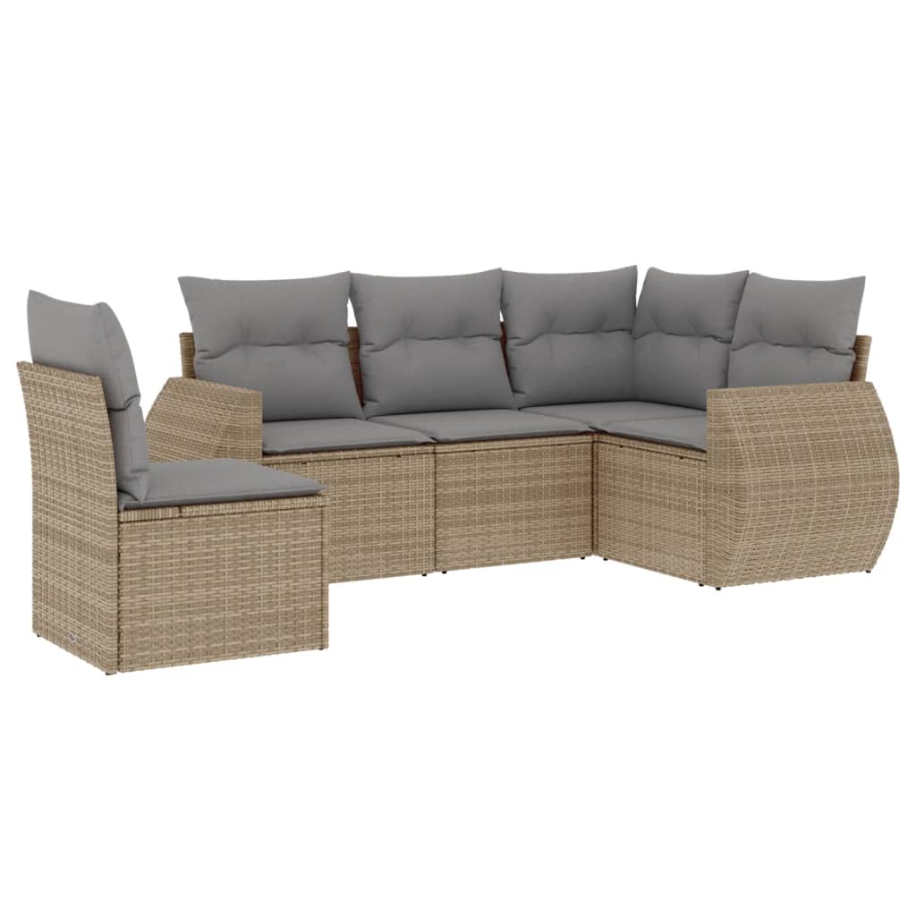 5-dijelni vrtni set sofa s jastucima bež od poliratana