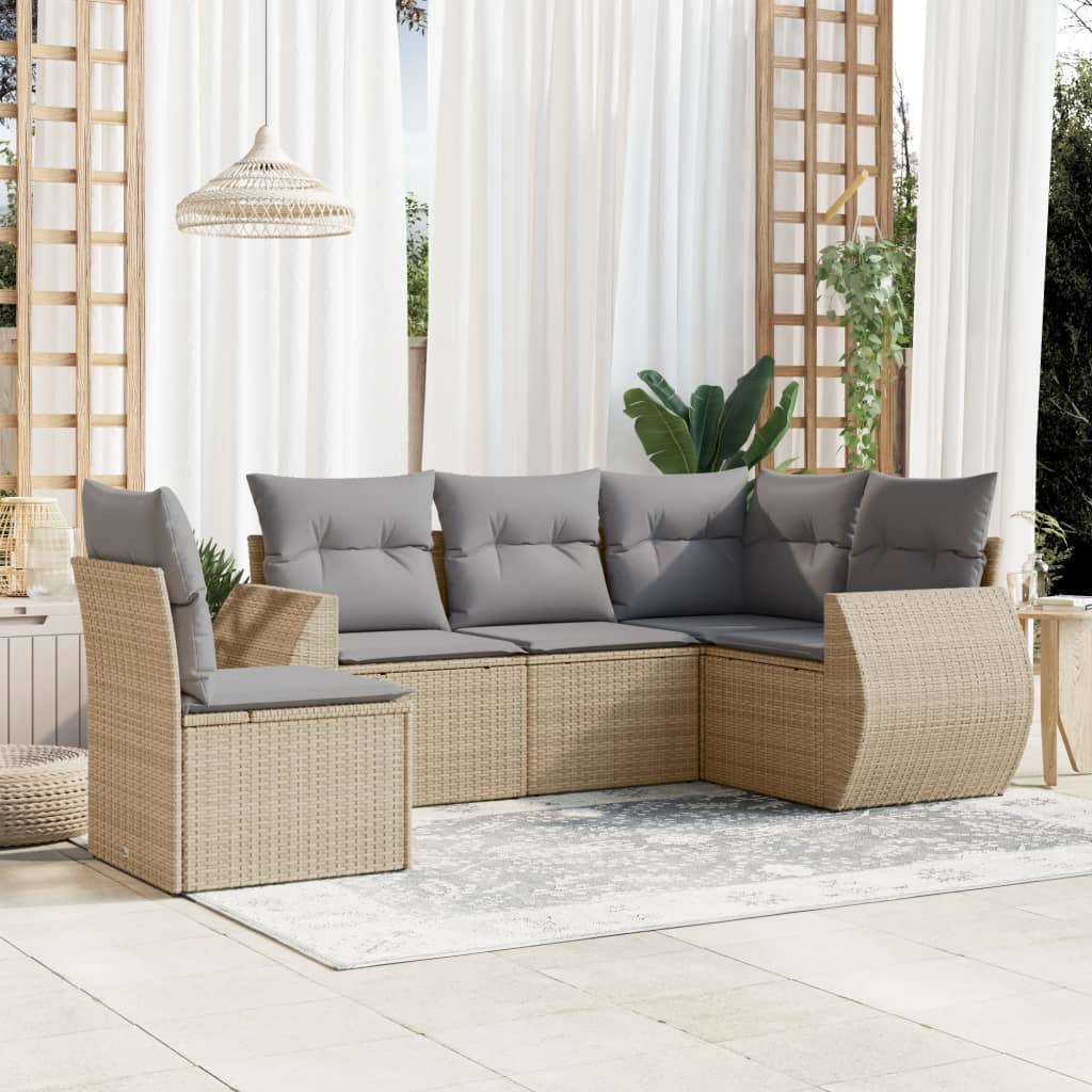 5-dijelni vrtni set sofa s jastucima bež od poliratana