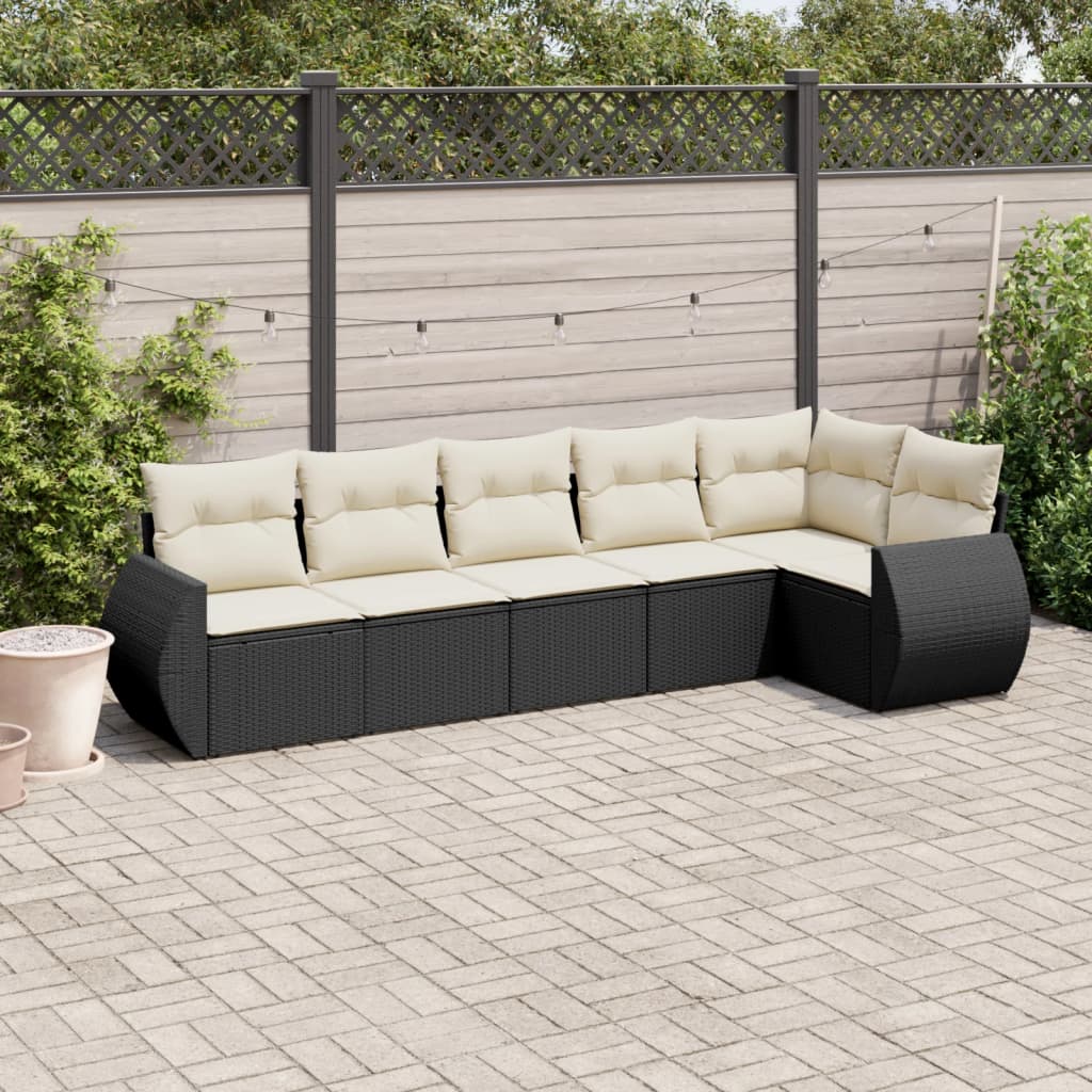 6-dijelni set vrtnih sofa s jastucima crni od poliratana Crna