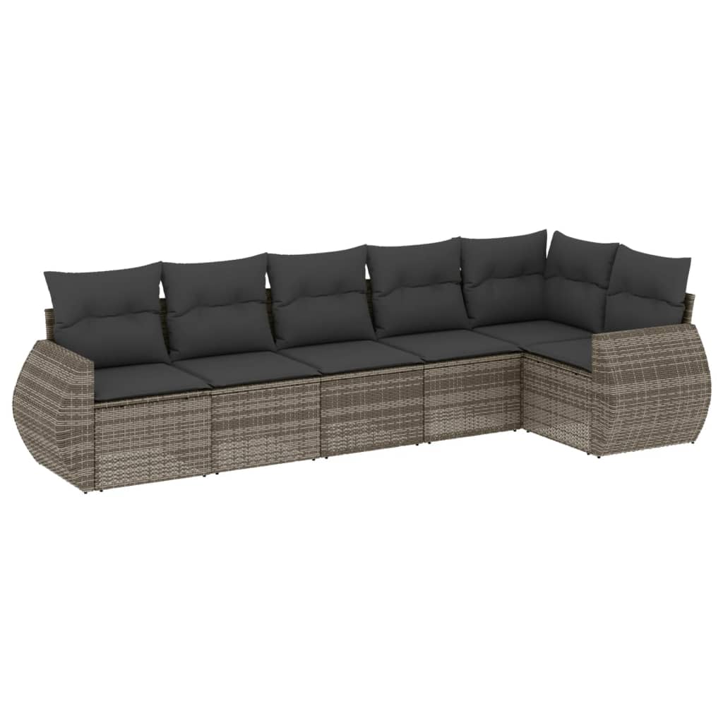 6-dijelni set vrtnih sofa od poliratana s jastucima sivi