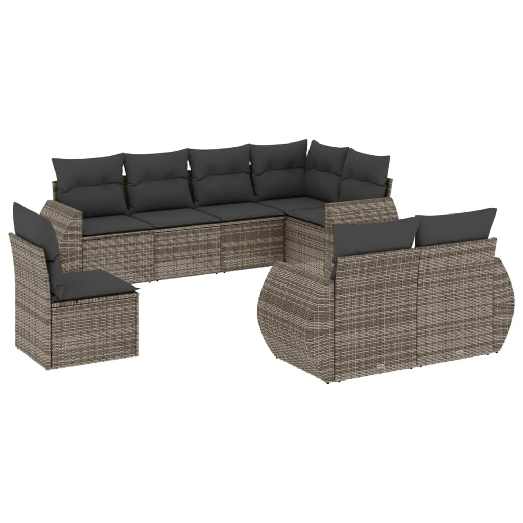 8-dijelni set vrtnih sofa od poliratana s jastucima sivi