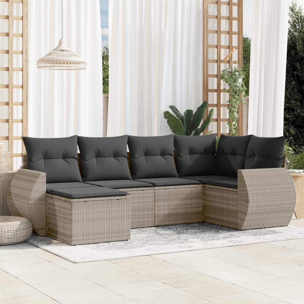 6-dijelni set vrtnih sofa od poliratana s jastucima svjetlosivi