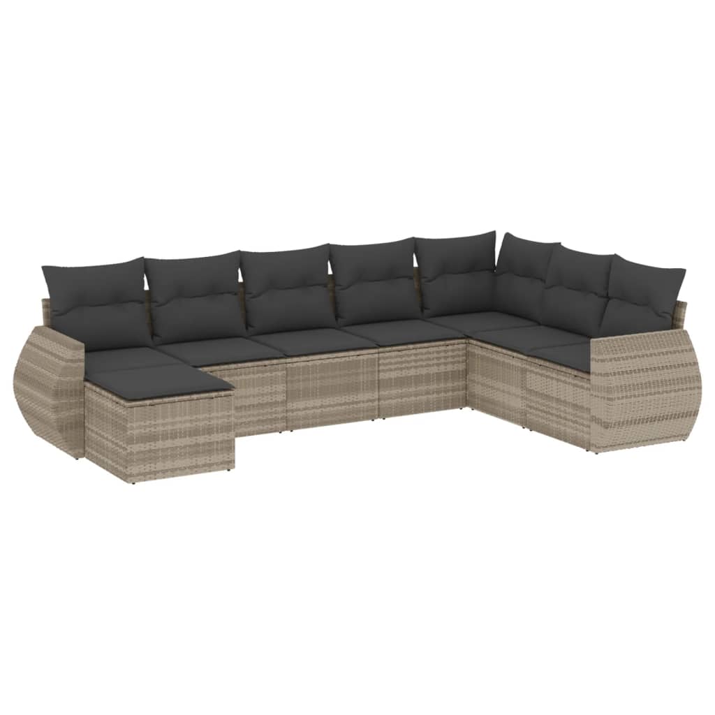 8-dijelni set vrtnih sofa od poliratana s jastucima svjetlosivi