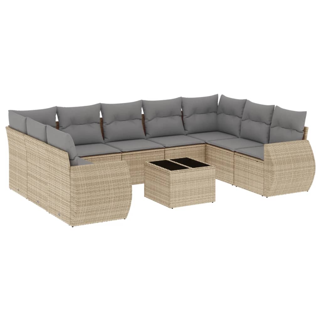 10-dijelni set vrtnih sofa s jastucima bež od poliratana