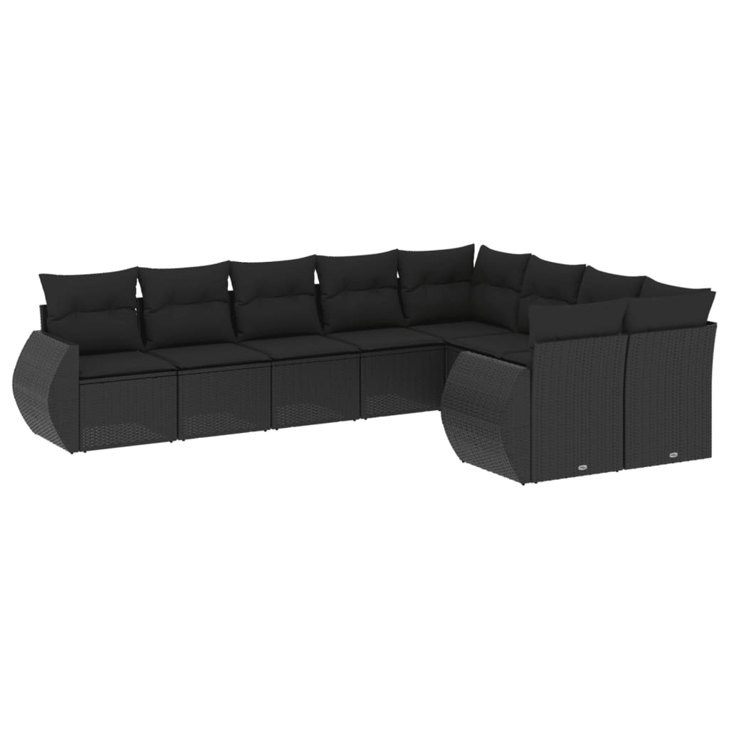 9-dijelni set vrtnih sofa s jastucima crni od poliratana