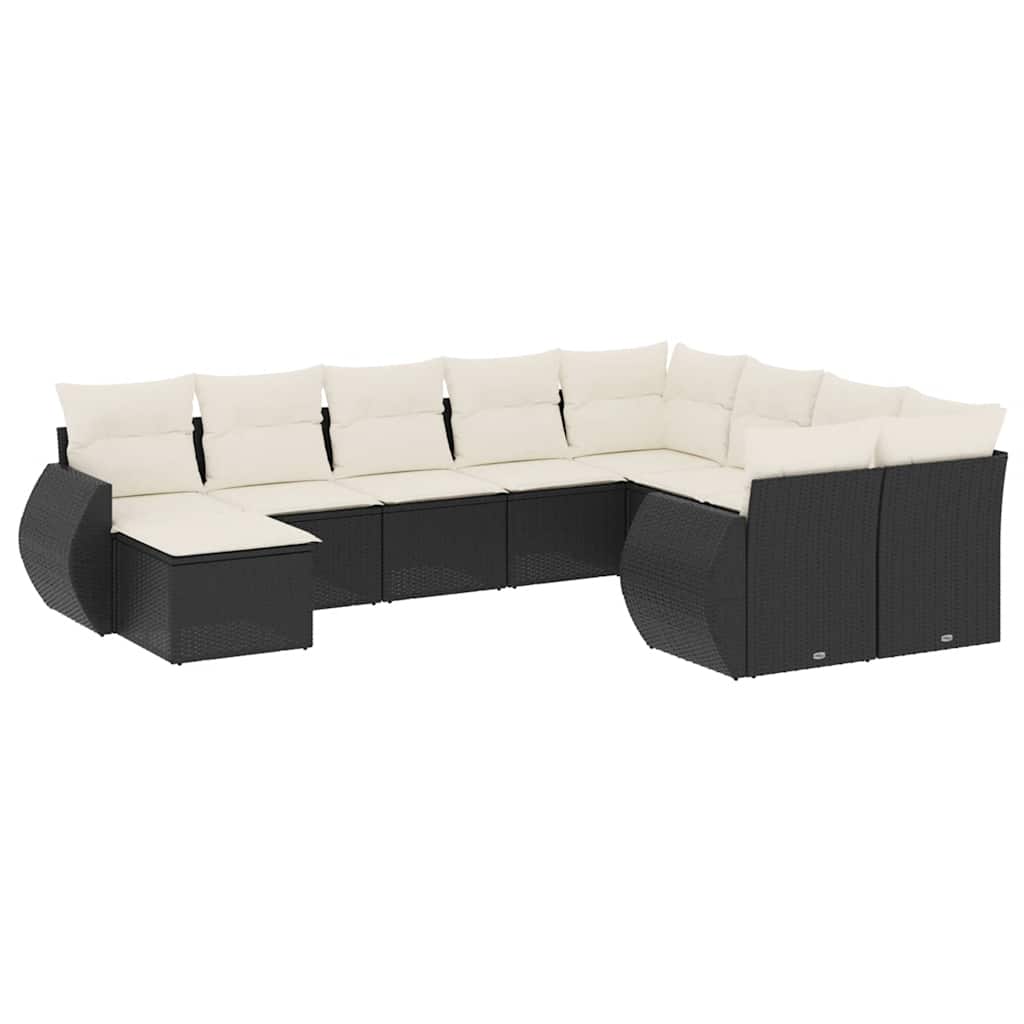 10-dijelni set vrtnih sofa s jastucima crni od poliratana