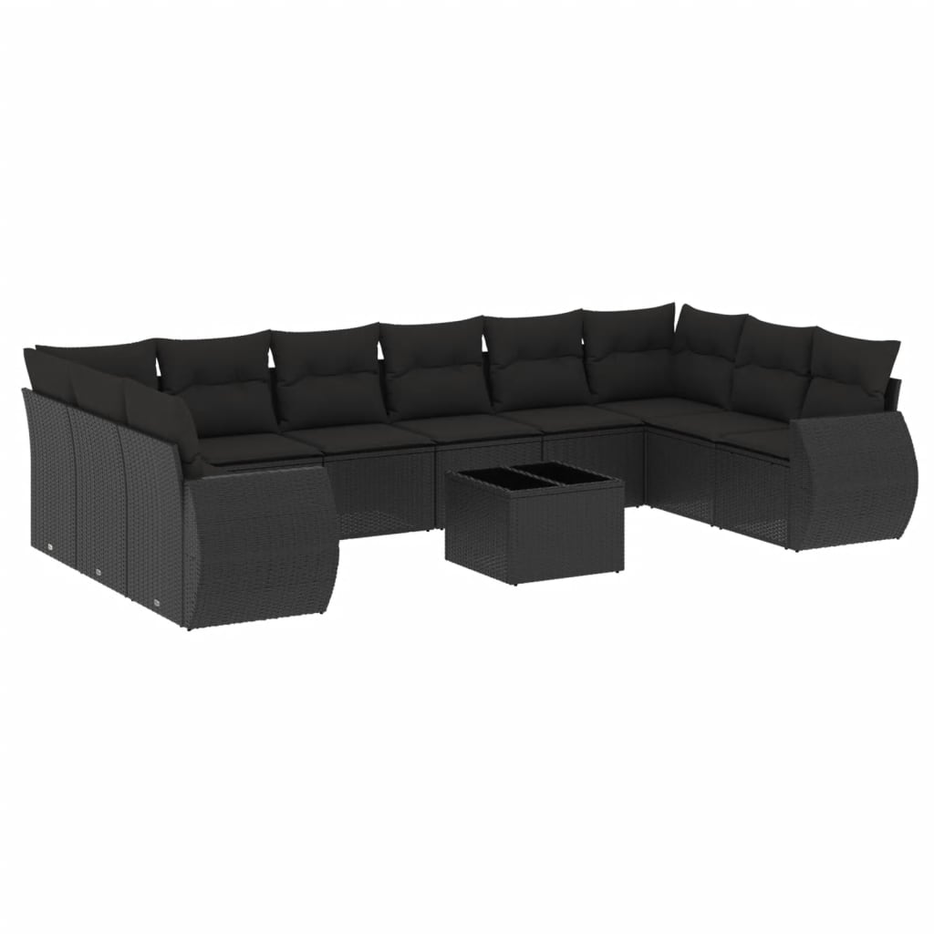 11-dijelni set vrtnih sofa od poliratana s jastucima crni