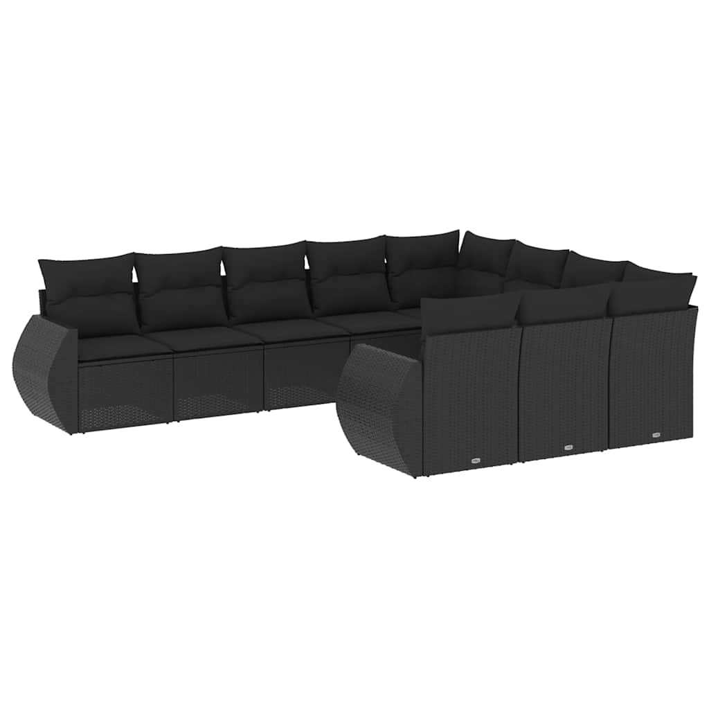 10-dijelni set vrtnih sofa s jastucima crni od poliratana