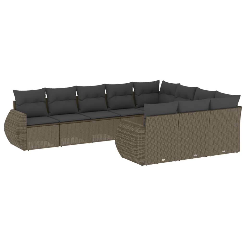 10-dijelni set vrtnih sofa poliratan s jastucima svijetlosivi