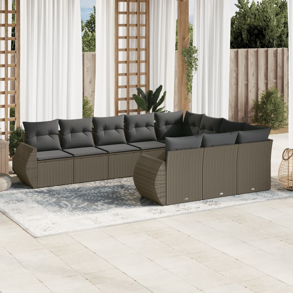 10-dijelni set vrtnih sofa poliratan s jastucima svijetlosivi