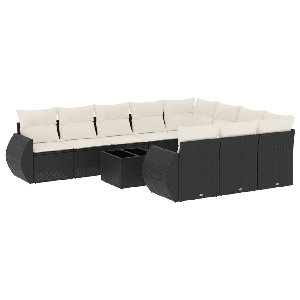 11-dijelni set vrtnih sofa od poliratana s jastucima crni