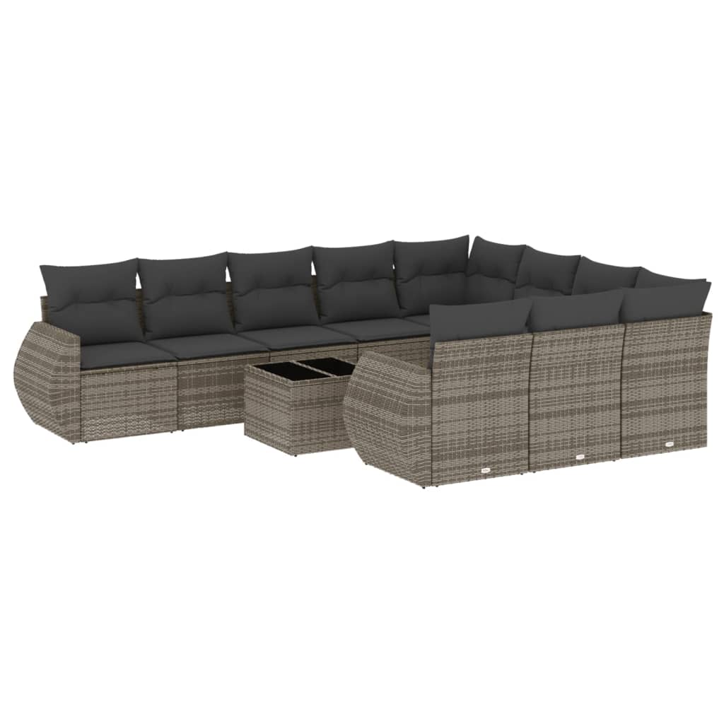 11-dijelni set vrtnih sofa od poliratana s jastucima sivi
