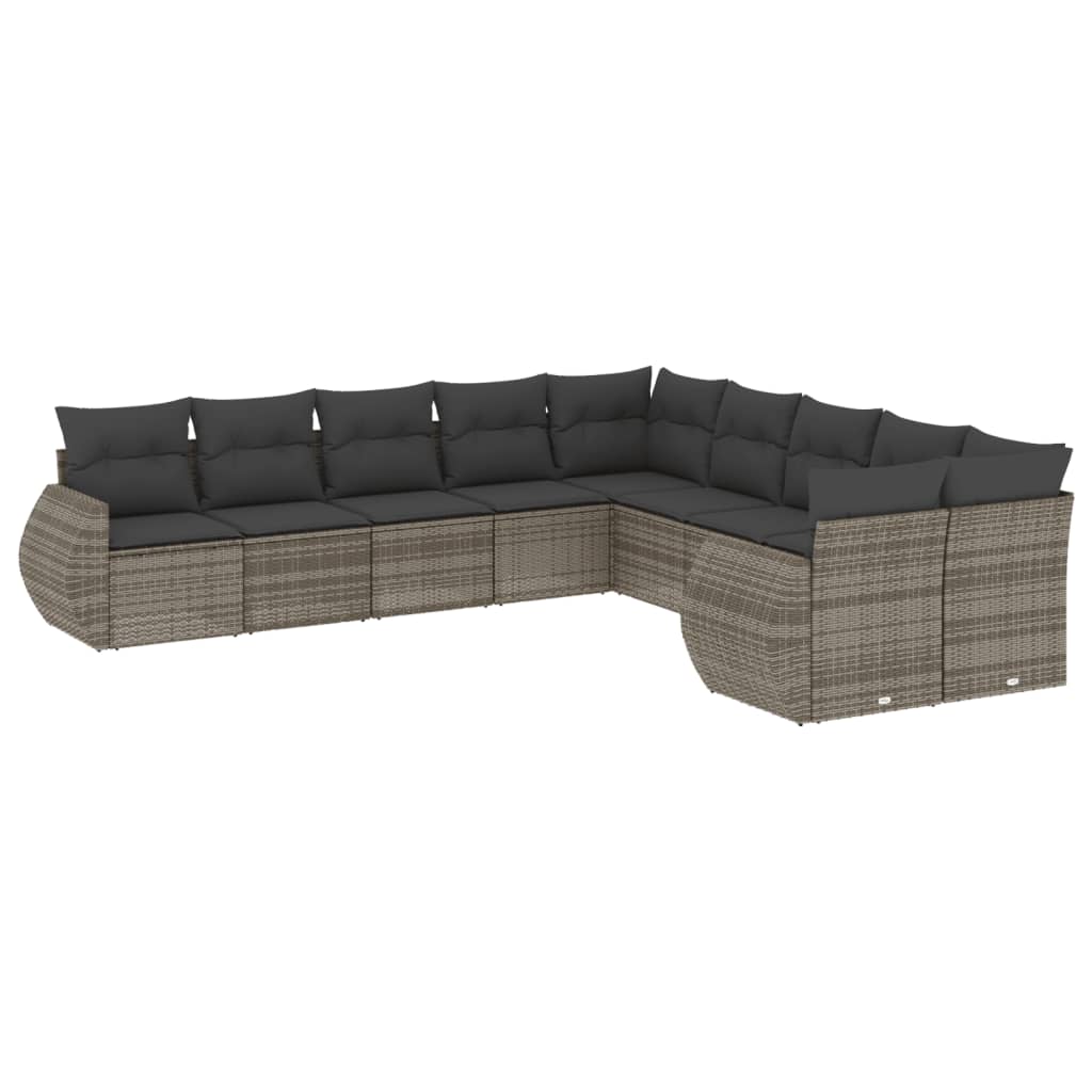 10-dijelni set vrtnih sofa od poliratana s jastucima sivi