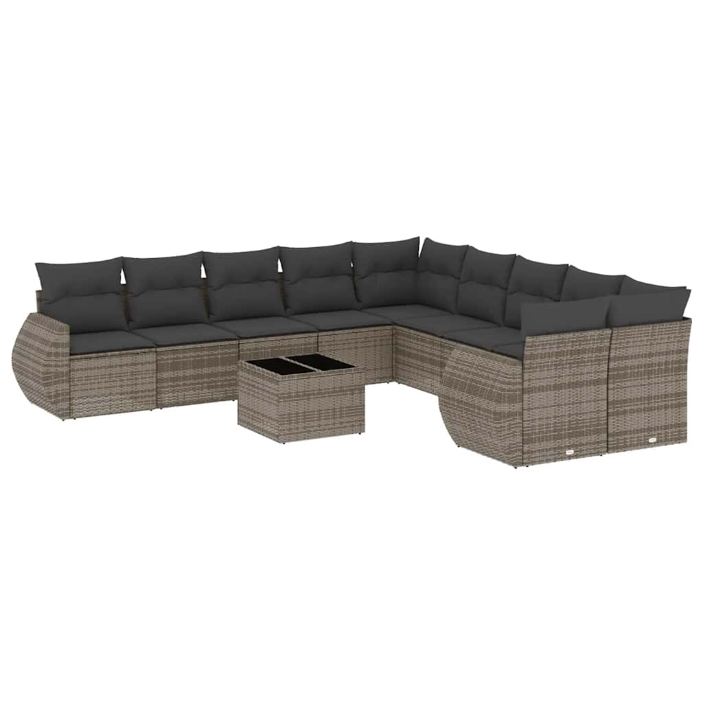 11-dijelni set vrtnih sofa poliratan s jastucima svijetlosivi