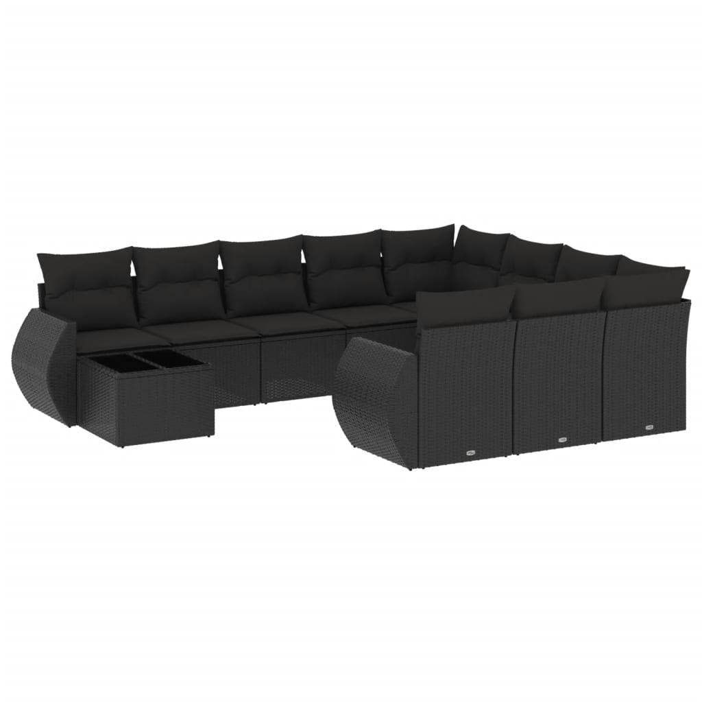 11-dijelni set vrtnih sofa od poliratana s jastucima crni